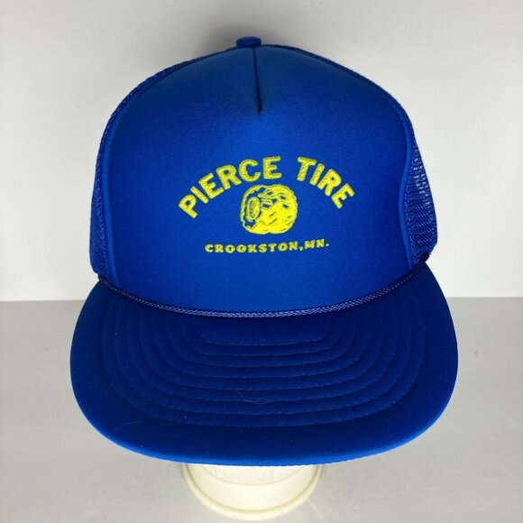 Vintage Pierce Tire Crookston MN Blue Adjustable Trucker Hat Cap - Picture 1 of 6